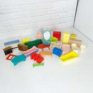Vintage Mixed Lot of Plastic Doll House Furniture 1970's 1990's Arco Blue Box